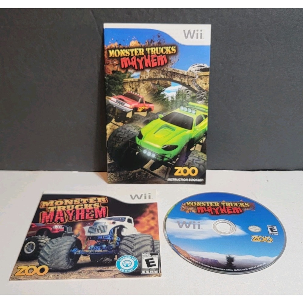 Monster Trucks Mayhem, Wii Game, Case, Manual‎ Tested Works